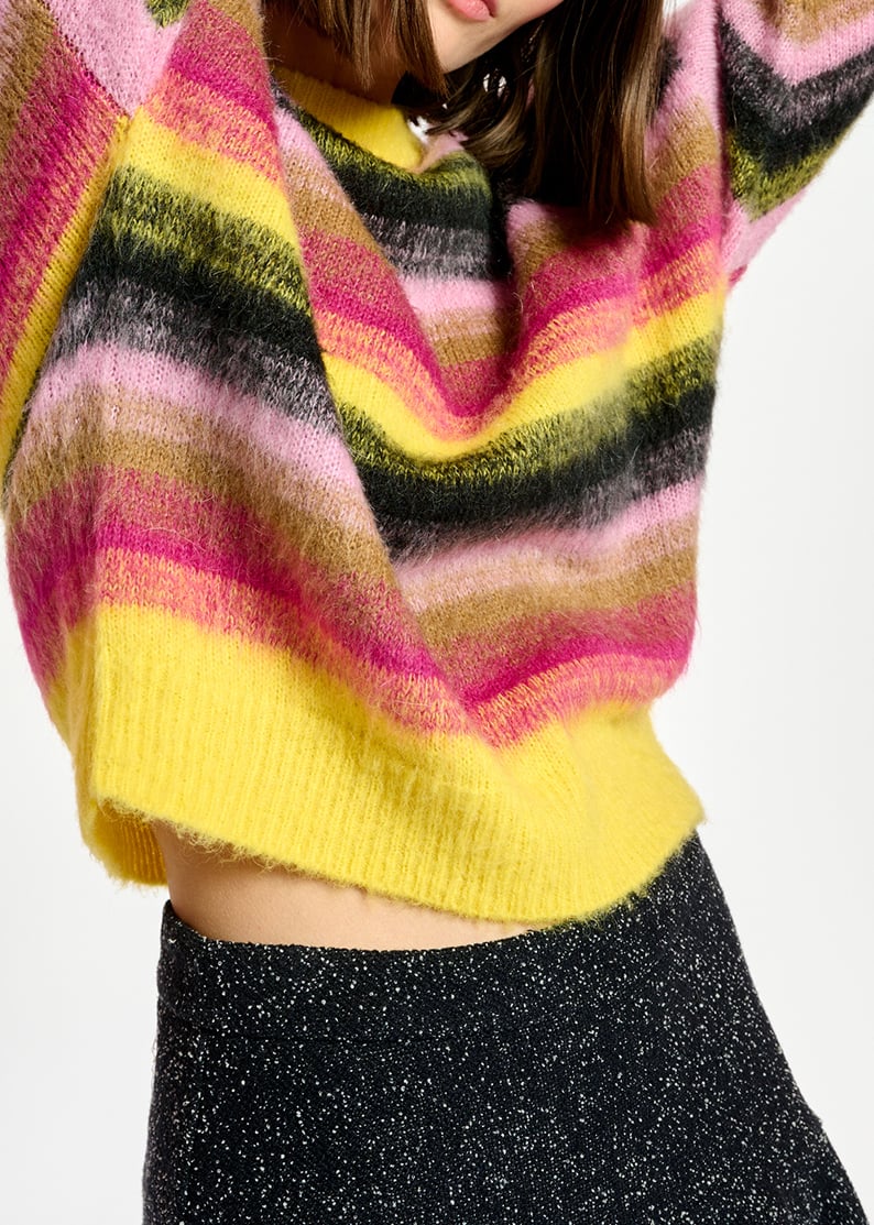 Gebreide trui met gele, roze en zwarte strepen RE—SSENTIEL tweedehands photo 4