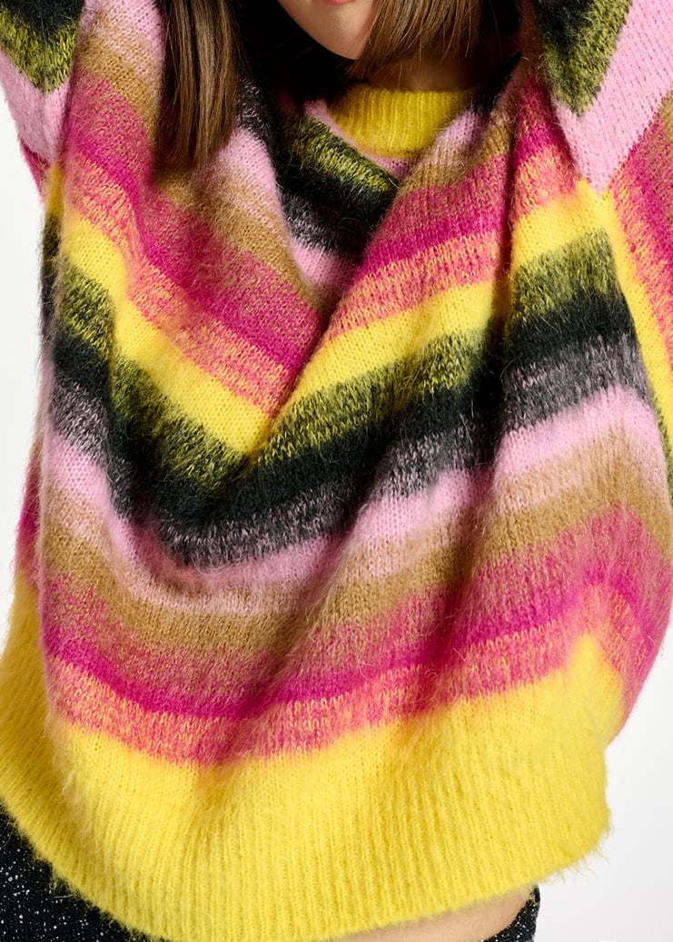 Gebreide trui met gele, roze en zwarte strepen RE—SSENTIEL tweedehands photo 7