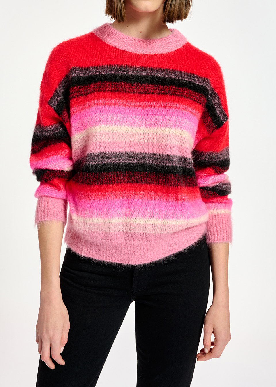 Gebreide trui met rode, roze en zwarte strepen RE—SSENTIEL tweedehands photo 3