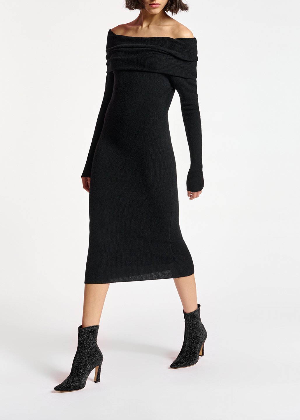 Robe en tricot noir à  épaules nues RE—SSENTIEL seconde main photo 8