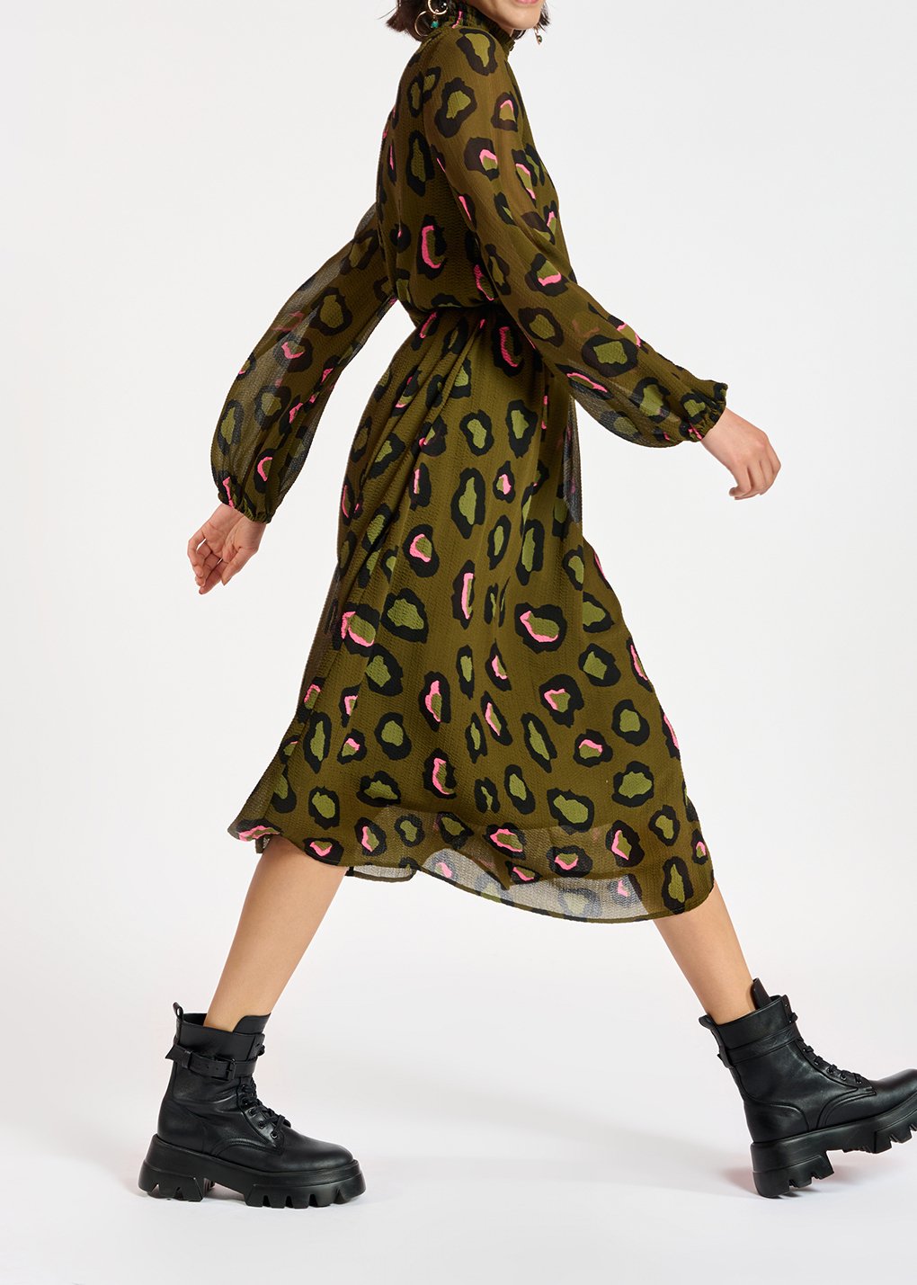 Khaki leopard-print midi-length dress RE—SSENTIEL second-hand photo 3