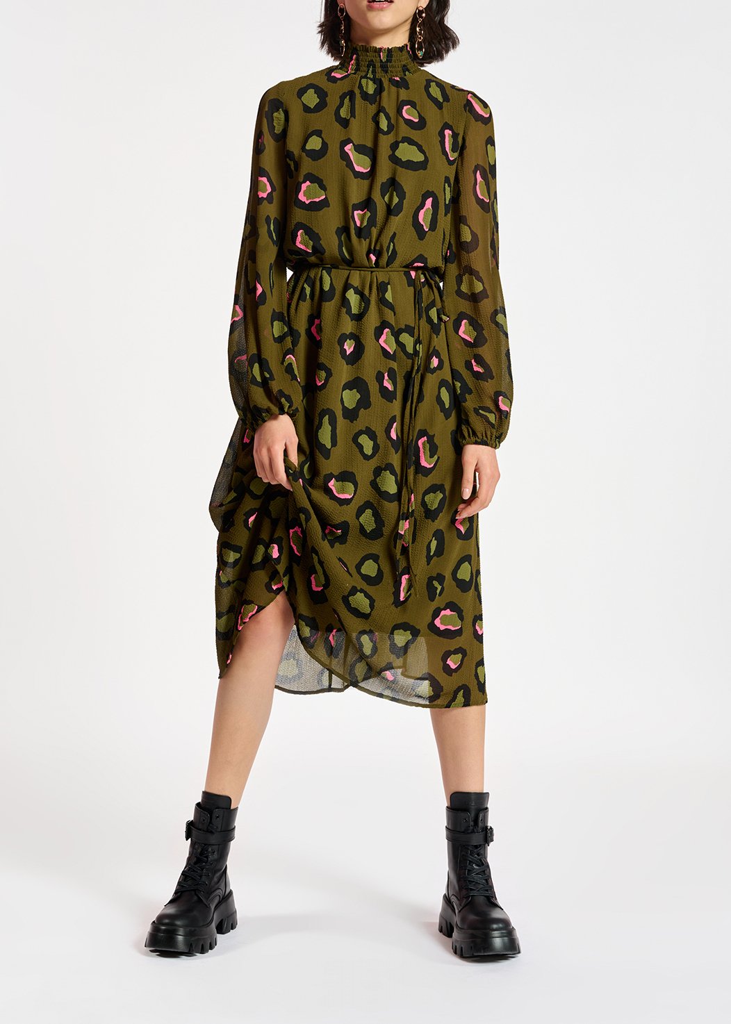 Khaki leopard-print midi-length dress RE—SSENTIEL second-hand photo 5