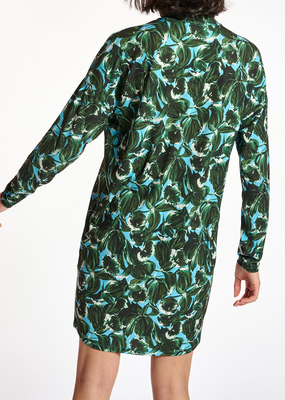 Mini-jurk met rolkraag in blauwe en groene bladerprint RE—SSENTIEL tweedehands photo 6