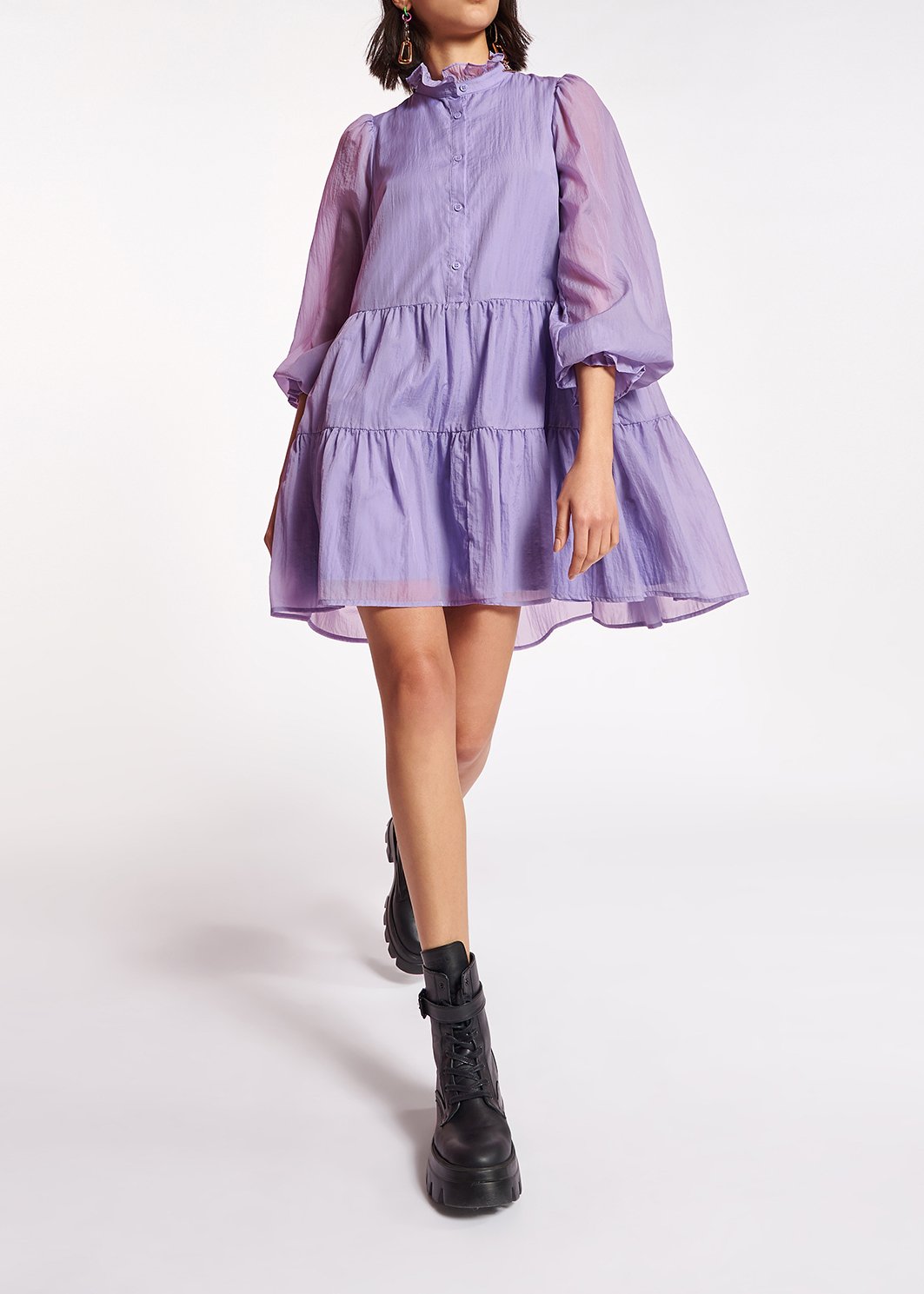 Mauve tiered mini dress RE—SSENTIEL second-hand photo 3