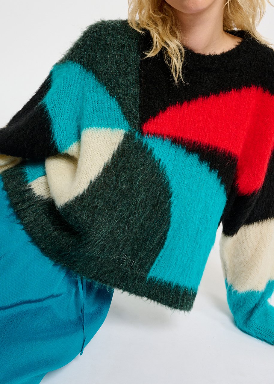 Dark green, blue and red intarsia-knitted sweater RE—SSENTIEL second-hand photo 3