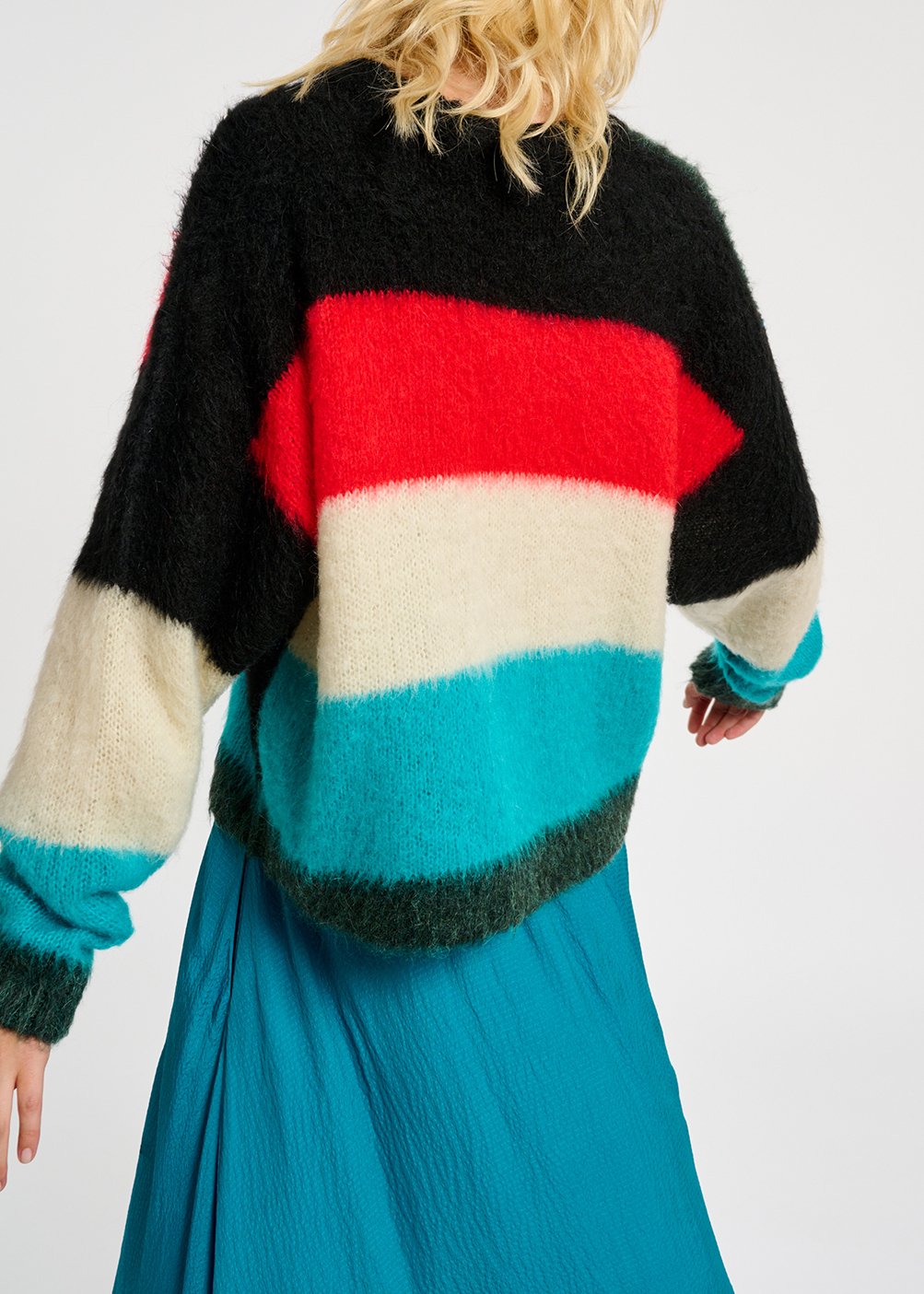 Dark green, blue and red intarsia-knitted sweater RE—SSENTIEL second-hand photo 4