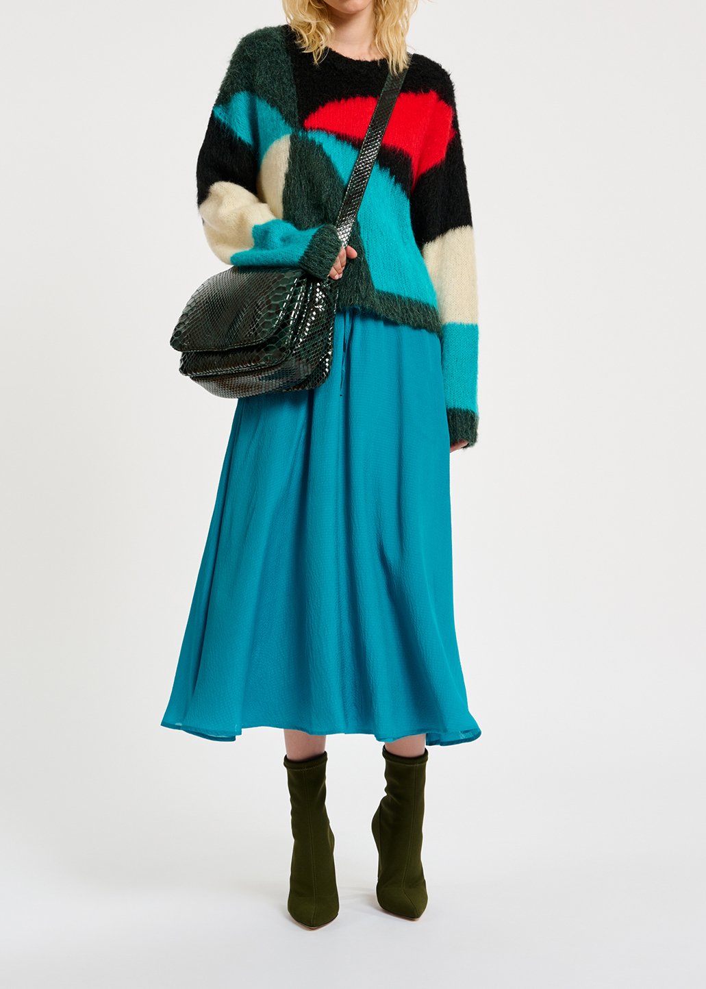 Dark green, blue and red intarsia-knitted sweater RE—SSENTIEL second-hand photo 5