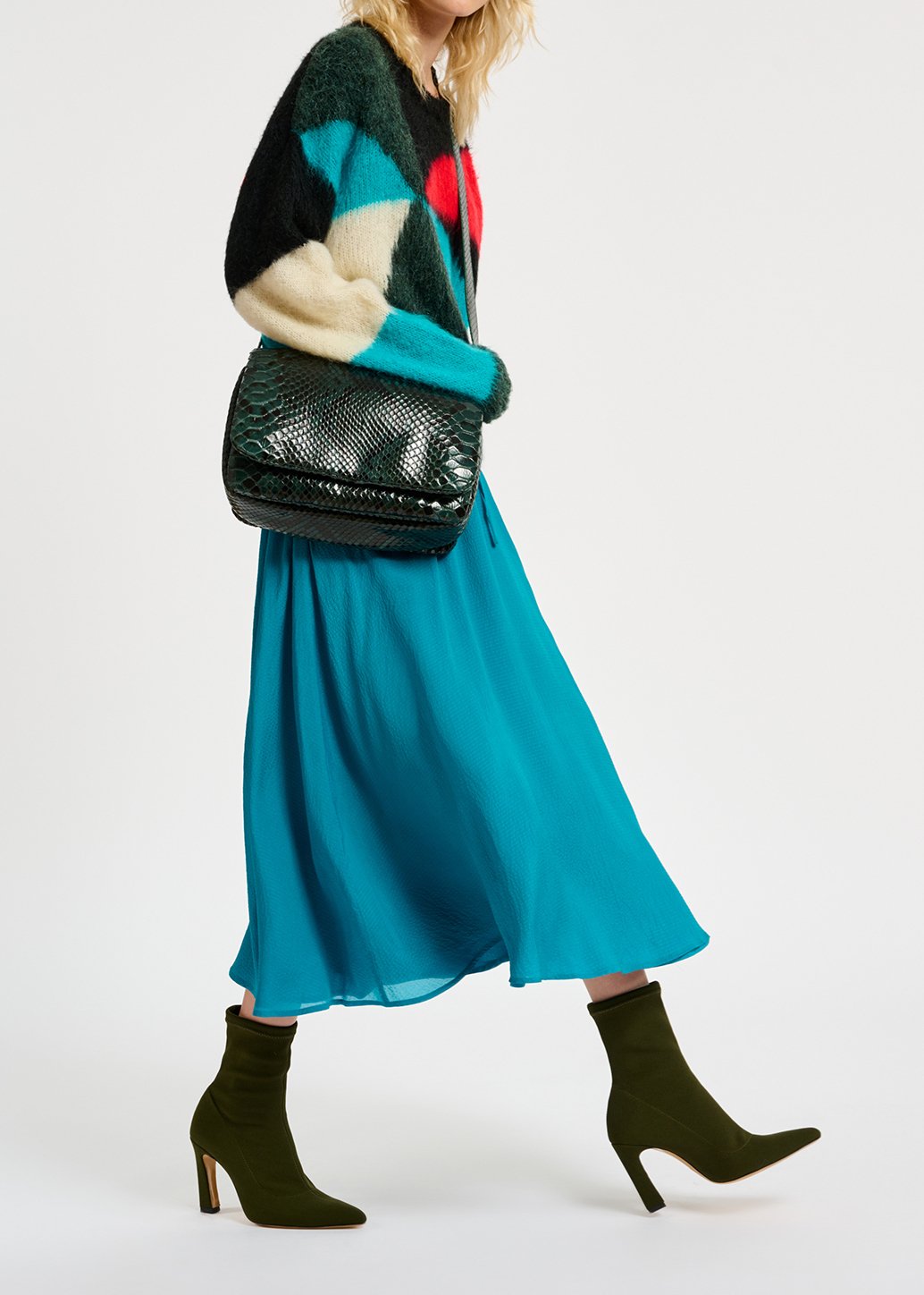 Dark green, blue and red intarsia-knitted sweater RE—SSENTIEL second-hand photo 6