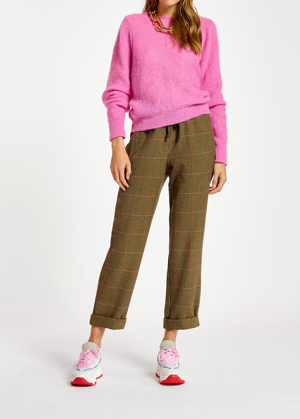 Brown pants with beige and pink check motif RE—SSENTIEL second-hand photo 3
