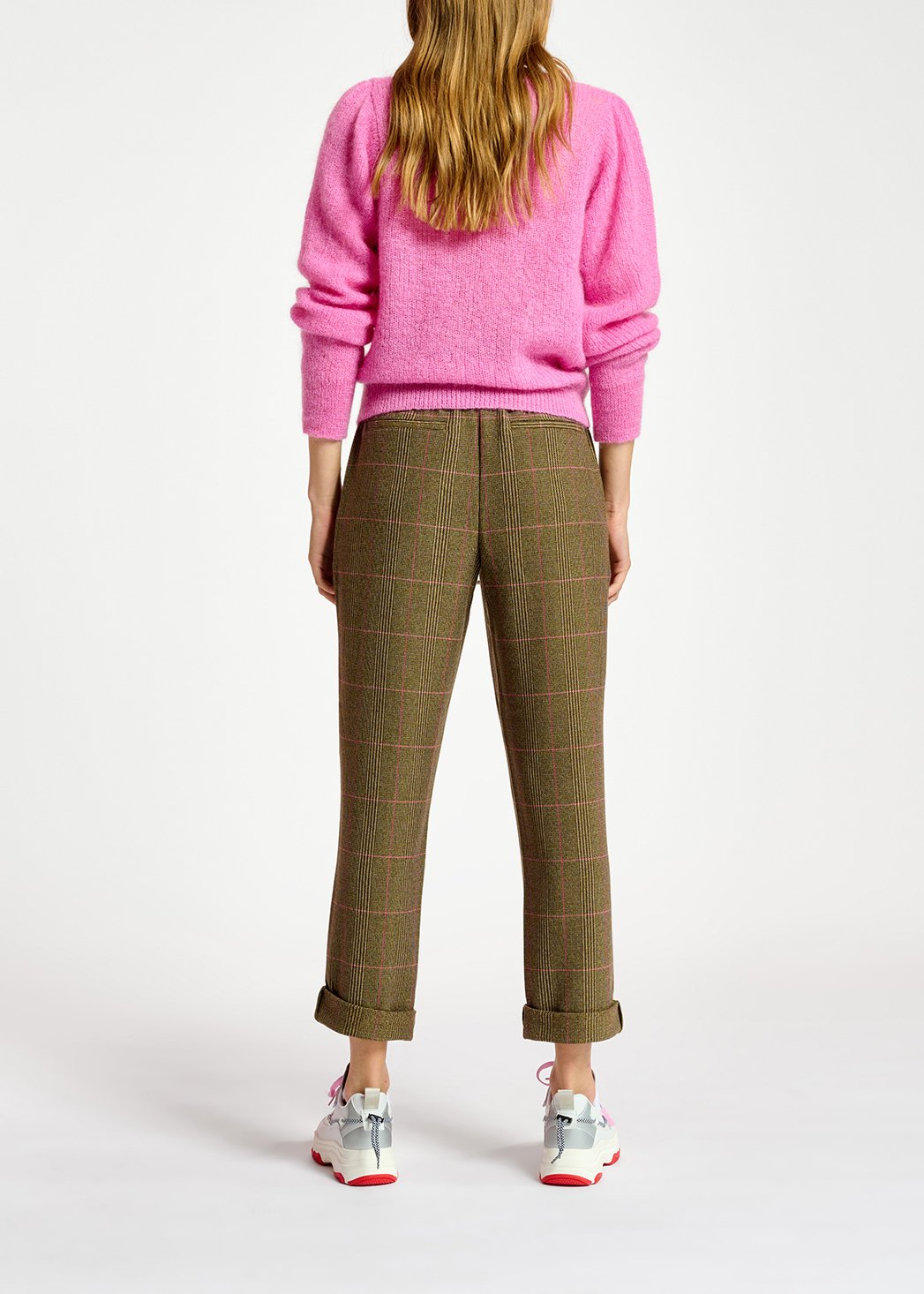 Brown pants with beige and pink check motif RE—SSENTIEL second-hand photo 7