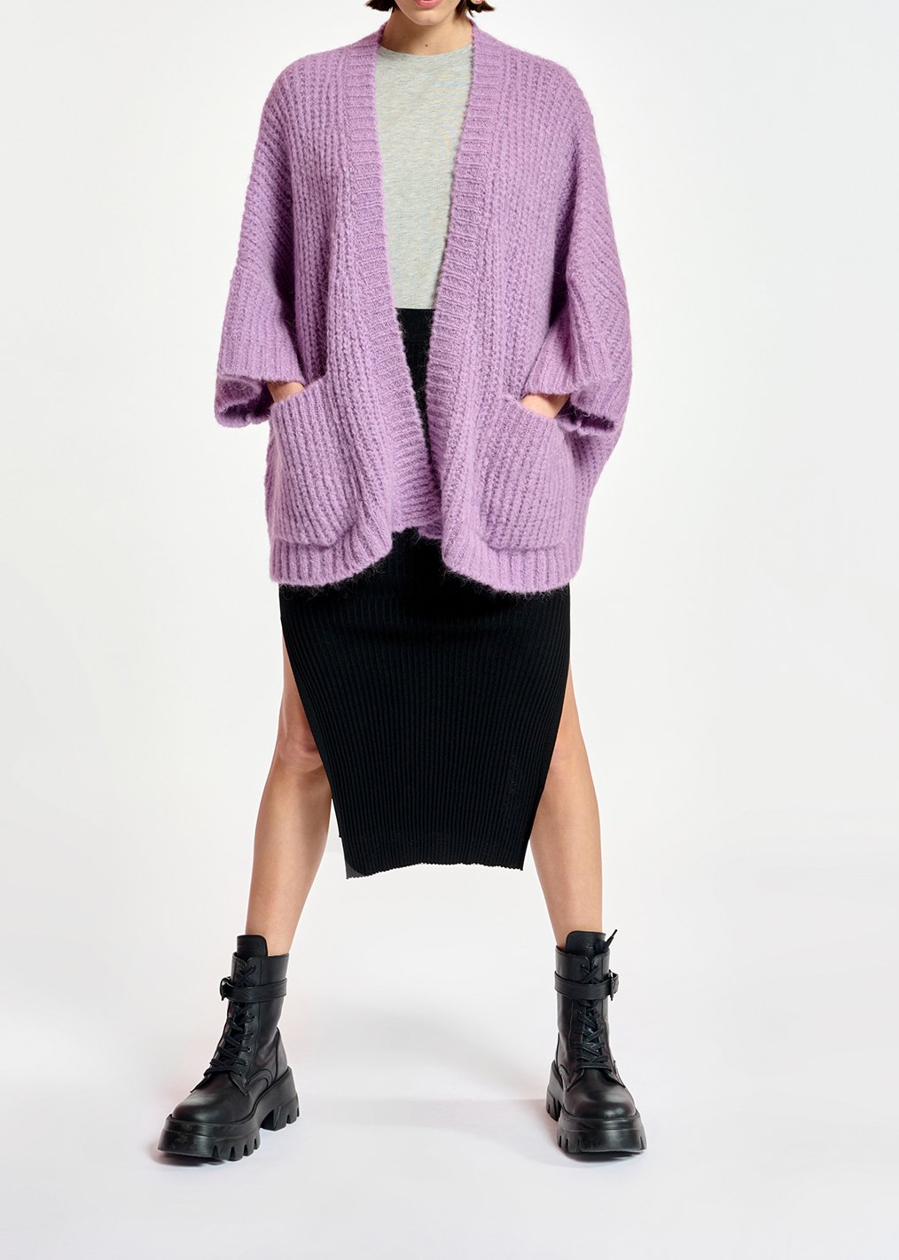 Zwarte ribgebreide midirok met split RE—SSENTIEL tweedehands photo 5