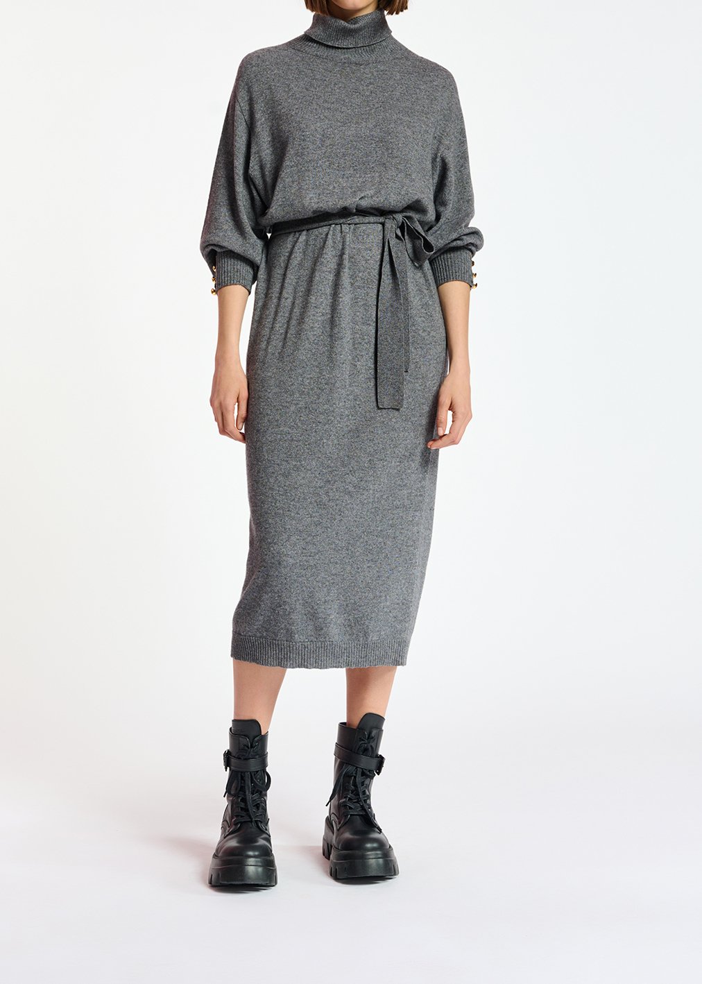 Robe à  col roulé en tricot gris RE—SSENTIEL seconde main photo 4