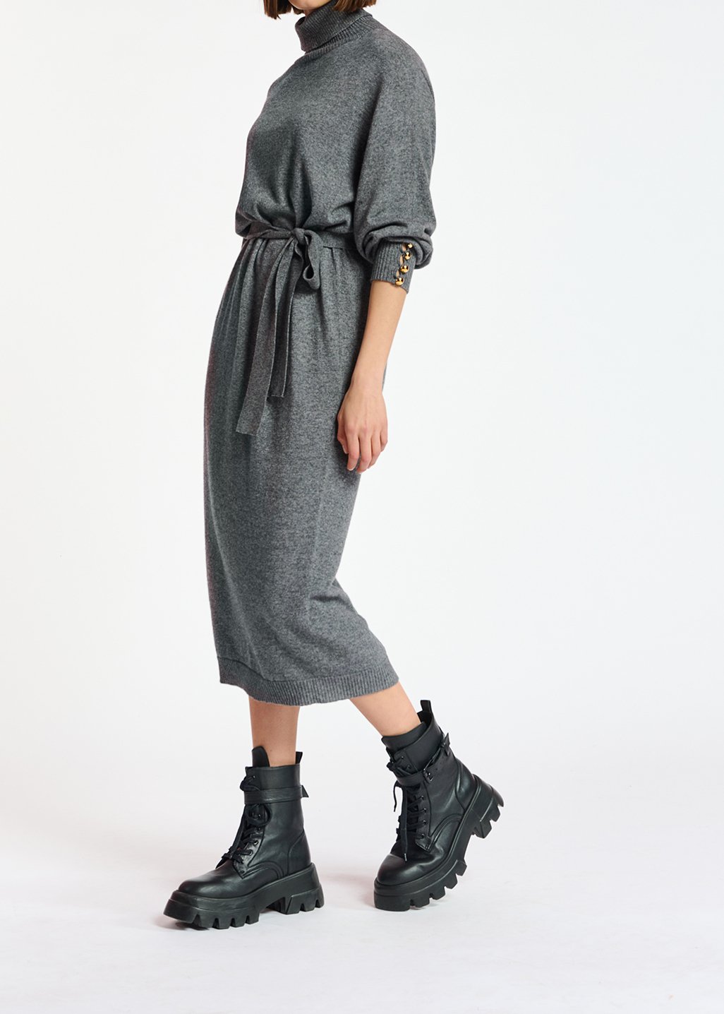 Robe à  col roulé en tricot gris RE—SSENTIEL seconde main photo 5