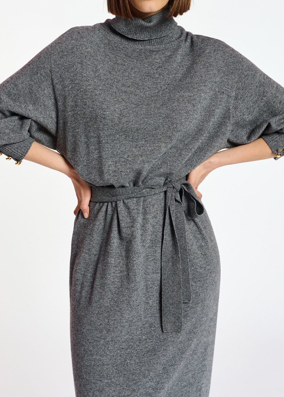 Robe à  col roulé en tricot gris RE—SSENTIEL seconde main photo 7