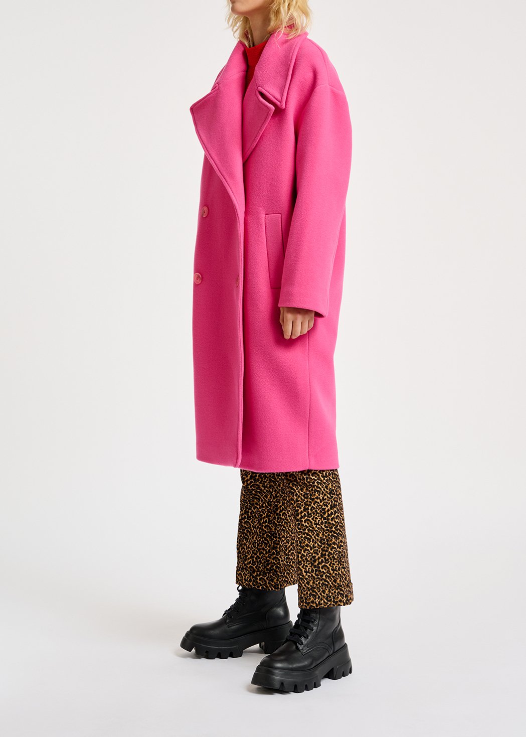 Manteau rose néon à  double boutonnage en laine mélangée RE—SSENTIEL seconde main photo 5