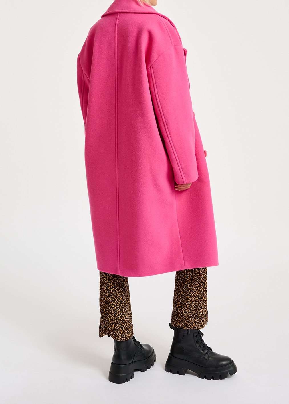 Manteau rose néon à  double boutonnage en laine mélangée RE—SSENTIEL seconde main photo 6
