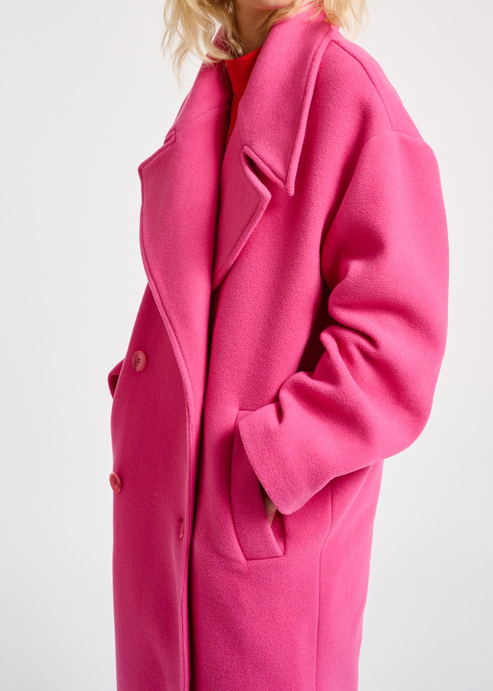 Manteau rose néon à  double boutonnage en laine mélangée RE—SSENTIEL seconde main photo 7