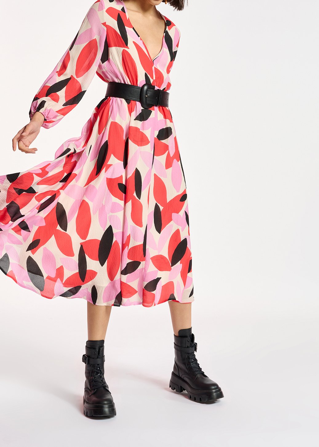 Midi-jurk met abstracte print in gebroken wit, rood en roze RE—SSENTIEL tweedehands photo 3