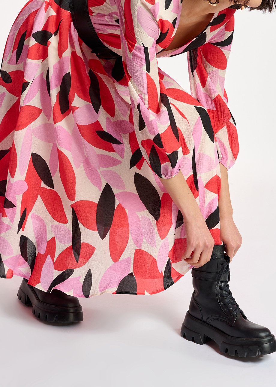 Midi-jurk met abstracte print in gebroken wit, rood en roze RE—SSENTIEL tweedehands photo 8