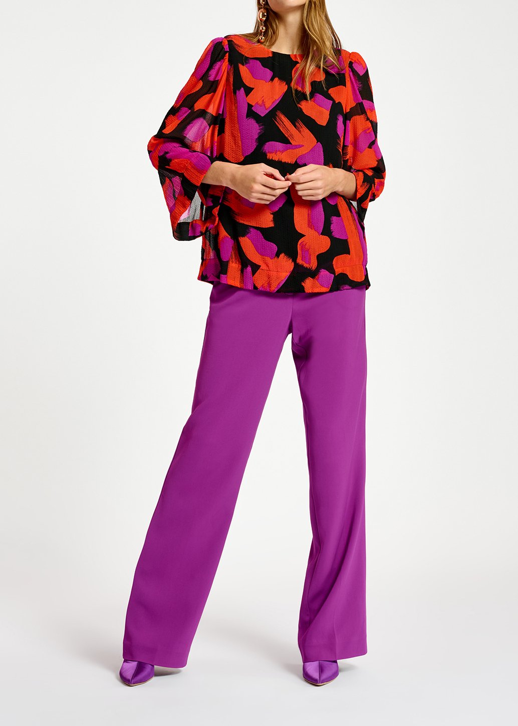 Black, orange and purple abstract-print top with puffed shoulders RE—SSENTIEL second-hand photo 5