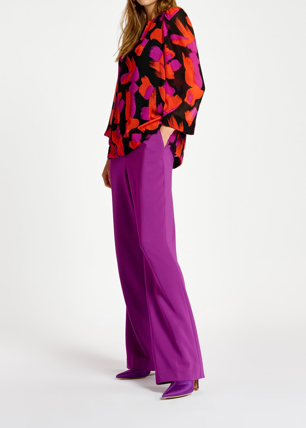 Black, orange and purple abstract-print top with puffed shoulders RE—SSENTIEL second-hand photo 8