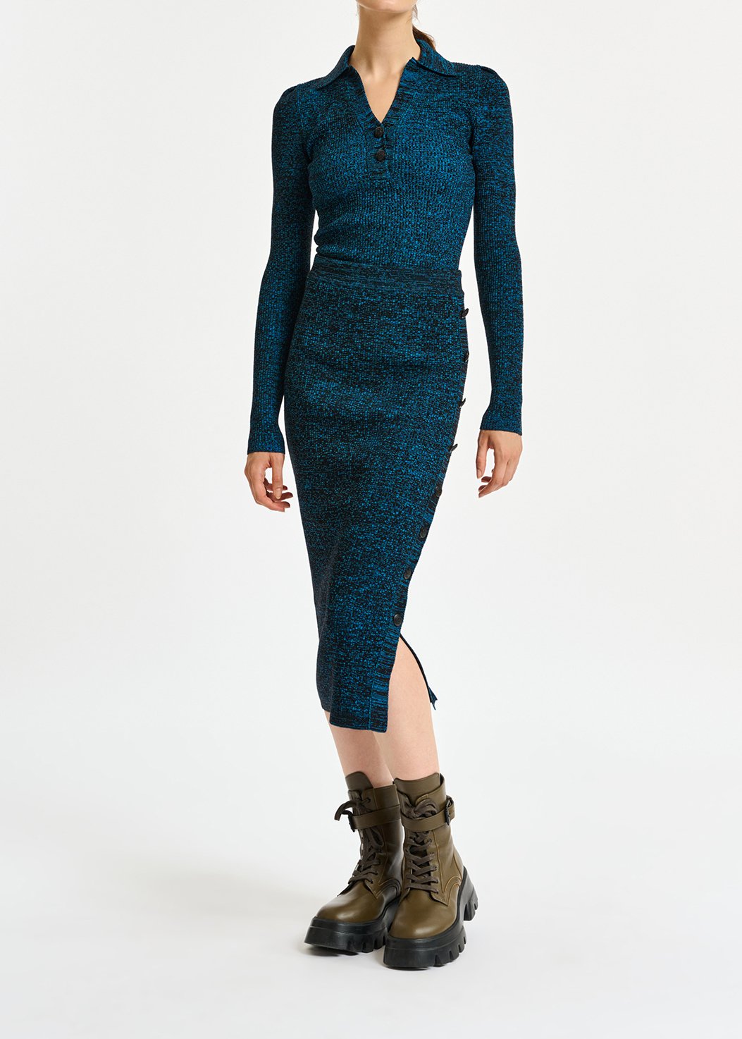Blue and black mélange ribbed-knit sweater RE—SSENTIEL second-hand photo 5