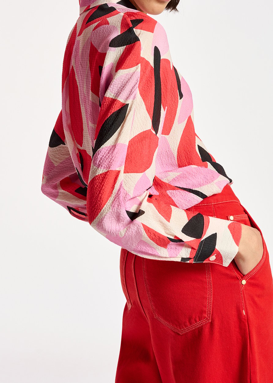 Hemd met gebroken witte, rode en roze abstracte print RE—SSENTIEL tweedehands photo 4