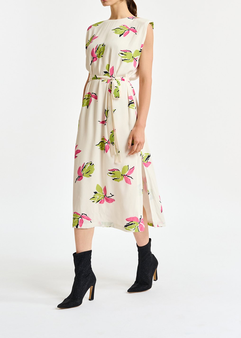 Robe midi blanc cassé à  fleurs avec épaulettes RE—SSENTIEL seconde main photo 3