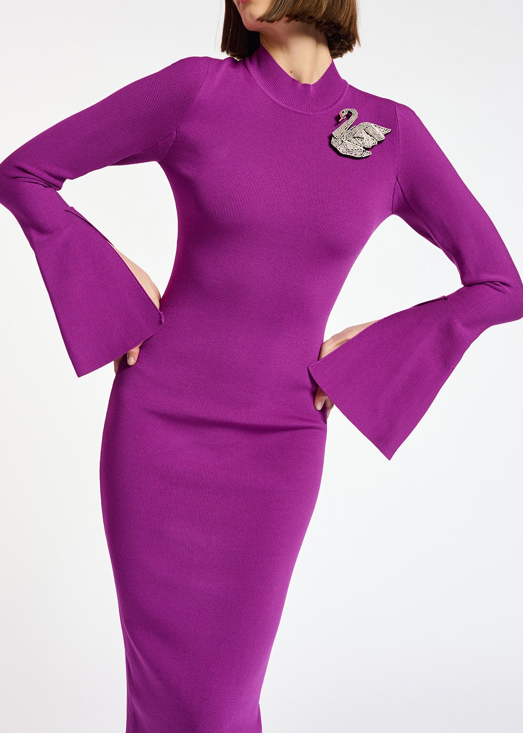 Robe midi en maille pourpre avec manches en trompette RE—SSENTIEL seconde main photo 3
