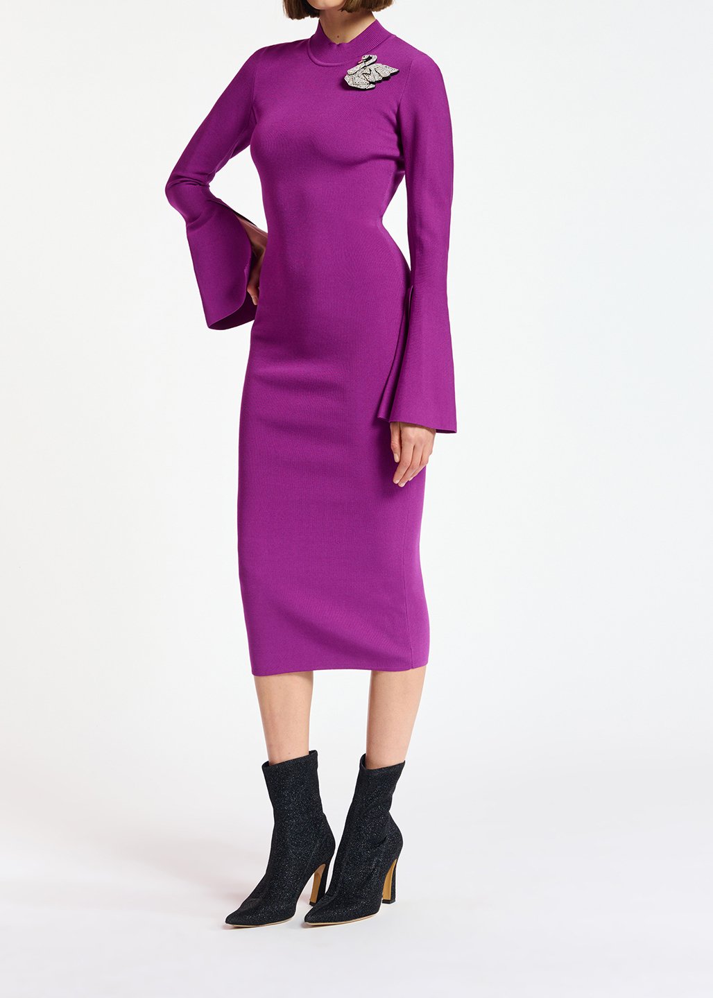 Robe midi en maille pourpre avec manches en trompette RE—SSENTIEL seconde main photo 5