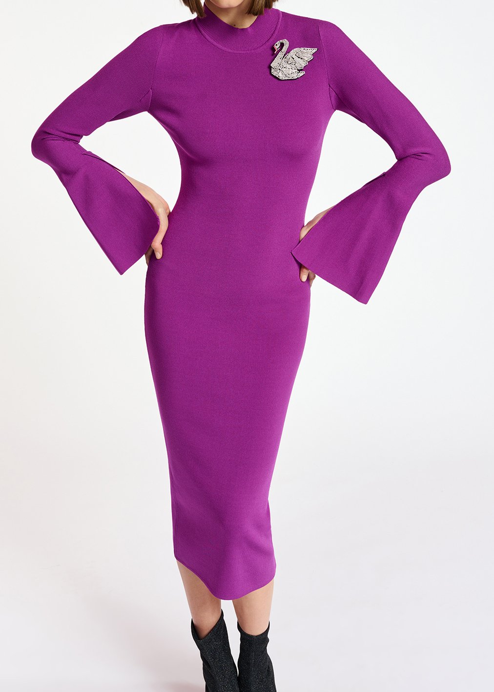 Robe midi en maille pourpre avec manches en trompette RE—SSENTIEL seconde main photo 7