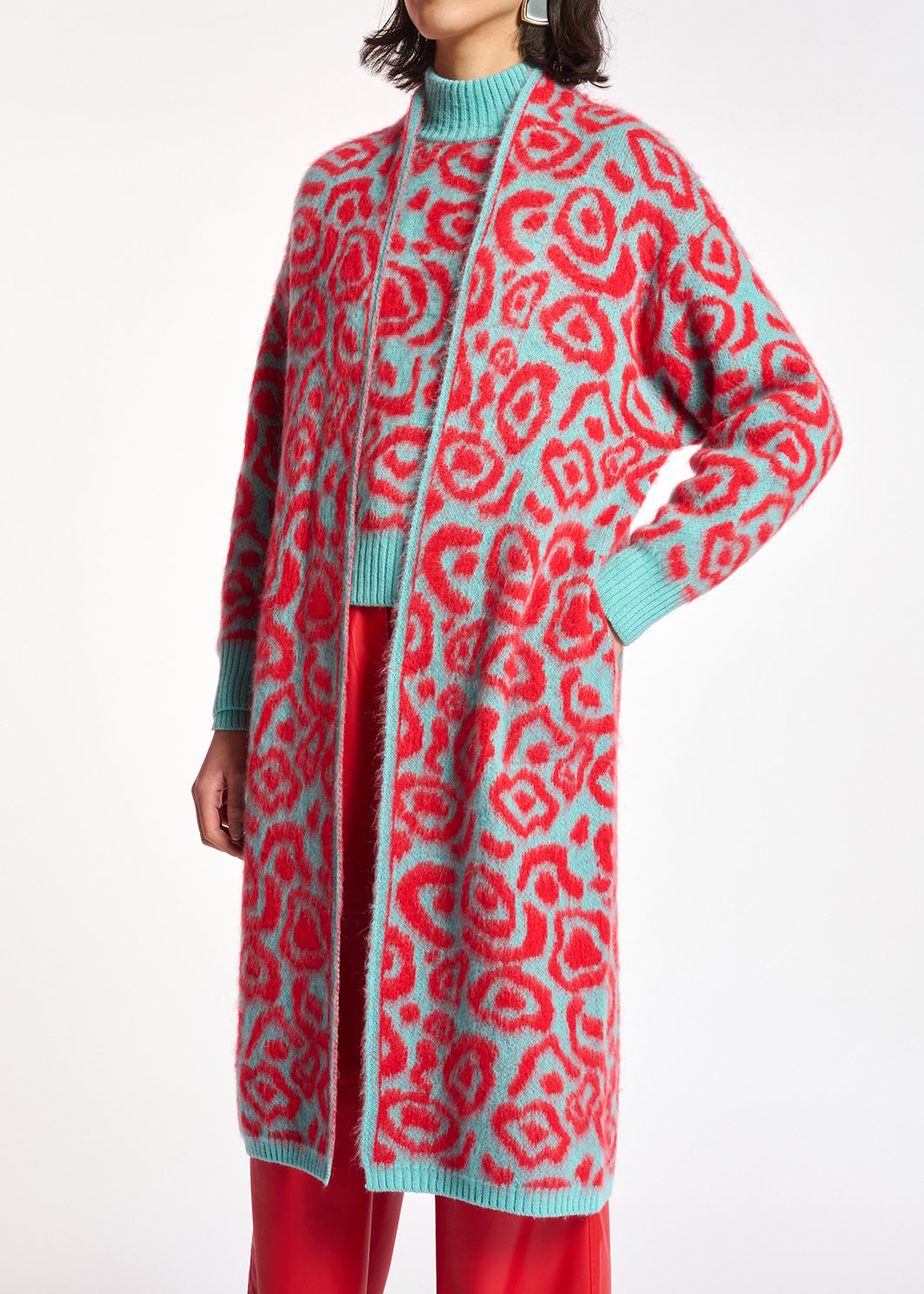 Cardigan à  imprimé léopard bleu et rouge RE—SSENTIEL seconde main photo 3