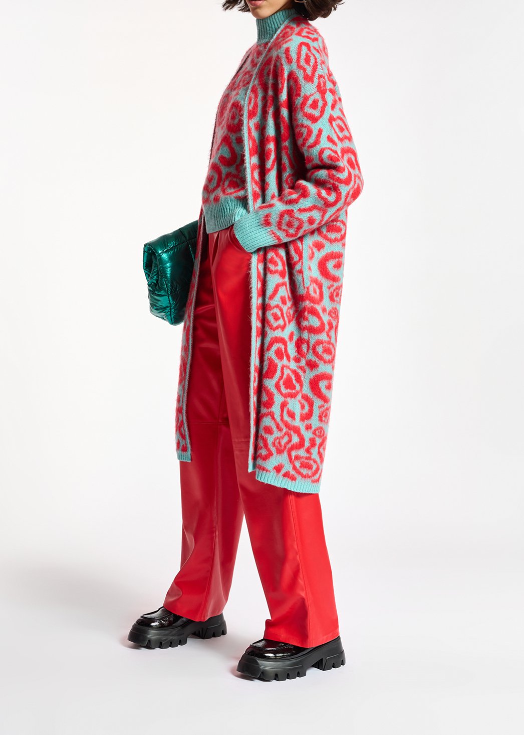 Cardigan à  imprimé léopard bleu et rouge RE—SSENTIEL seconde main photo 5