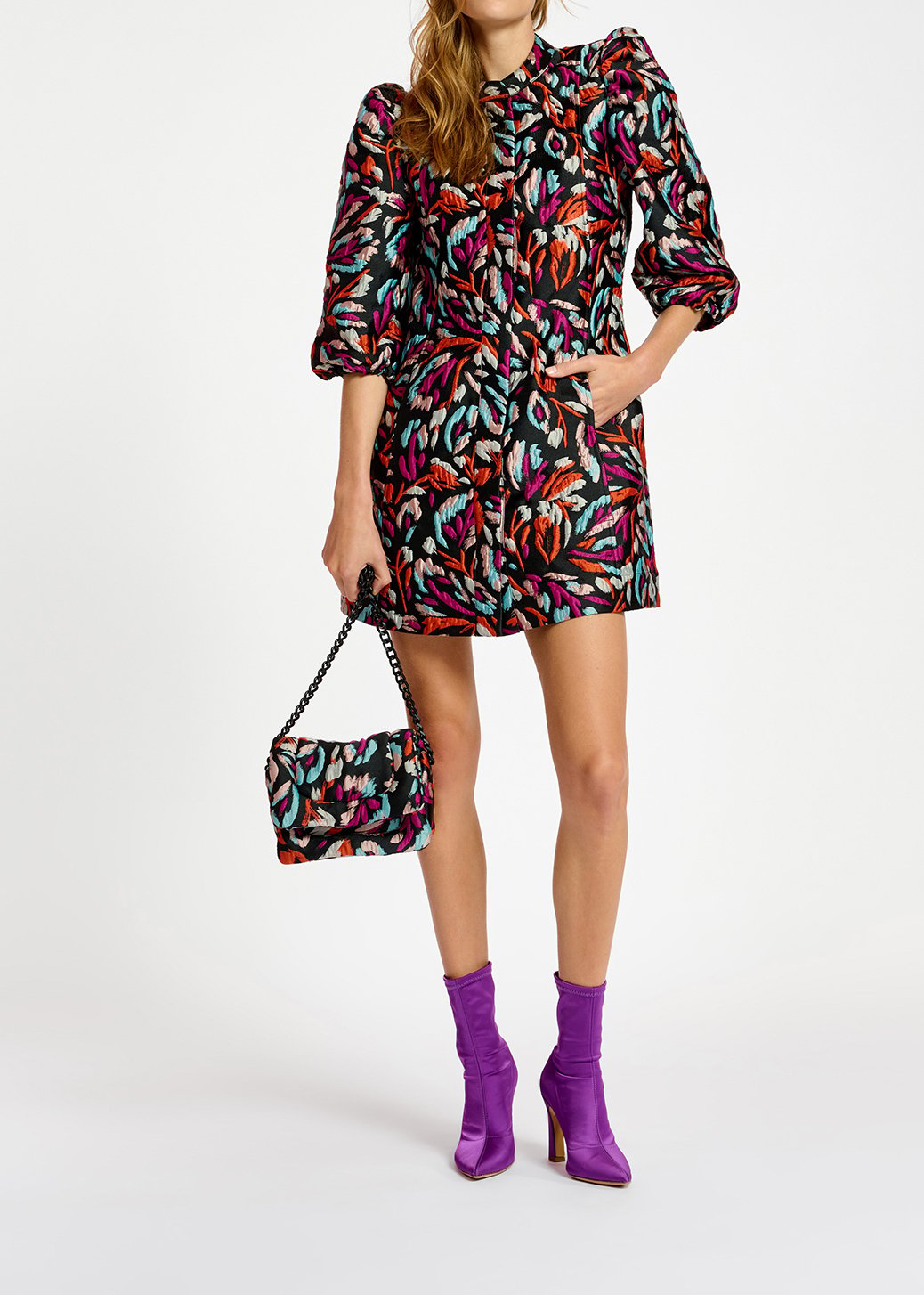 Mini-jurk in zwart, oranje en paars jacquard RE—SSENTIEL tweedehands photo 3