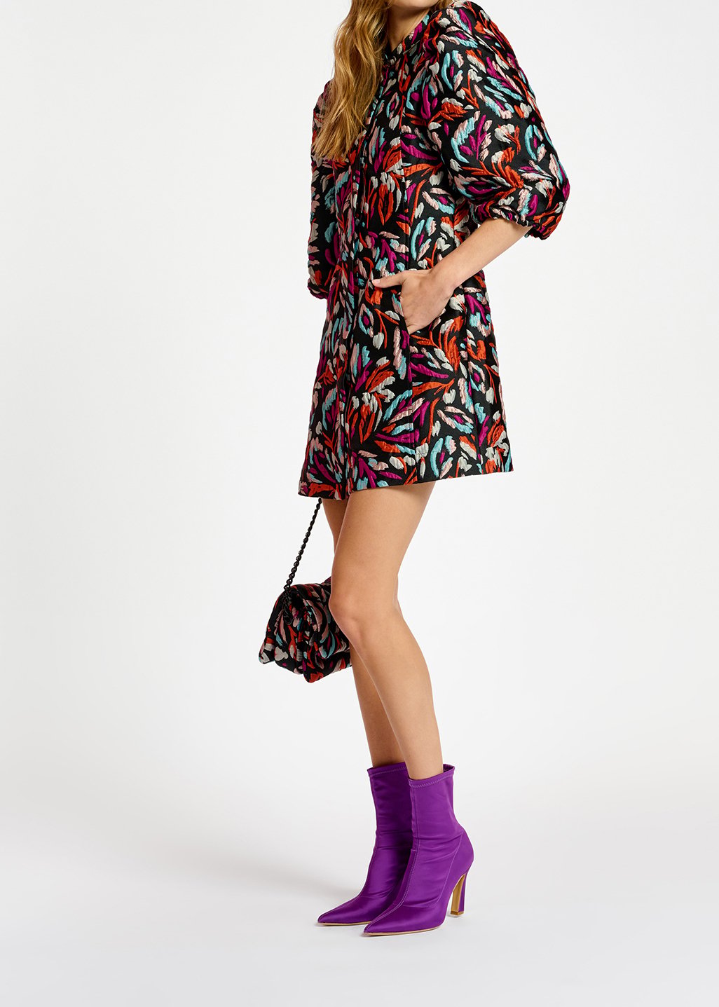 Mini-jurk in zwart, oranje en paars jacquard RE—SSENTIEL tweedehands photo 4