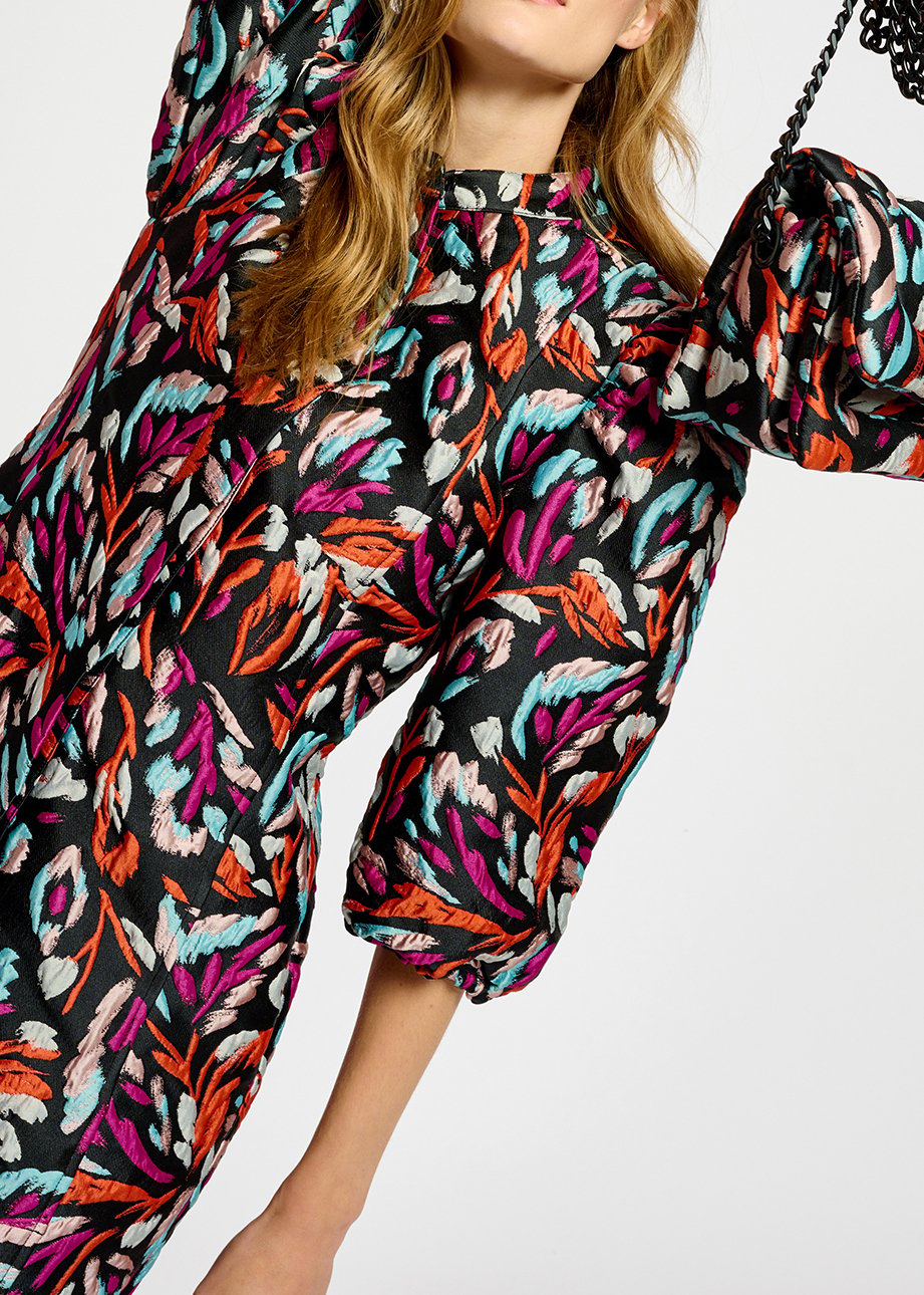 Mini-jurk in zwart, oranje en paars jacquard RE—SSENTIEL tweedehands photo 6