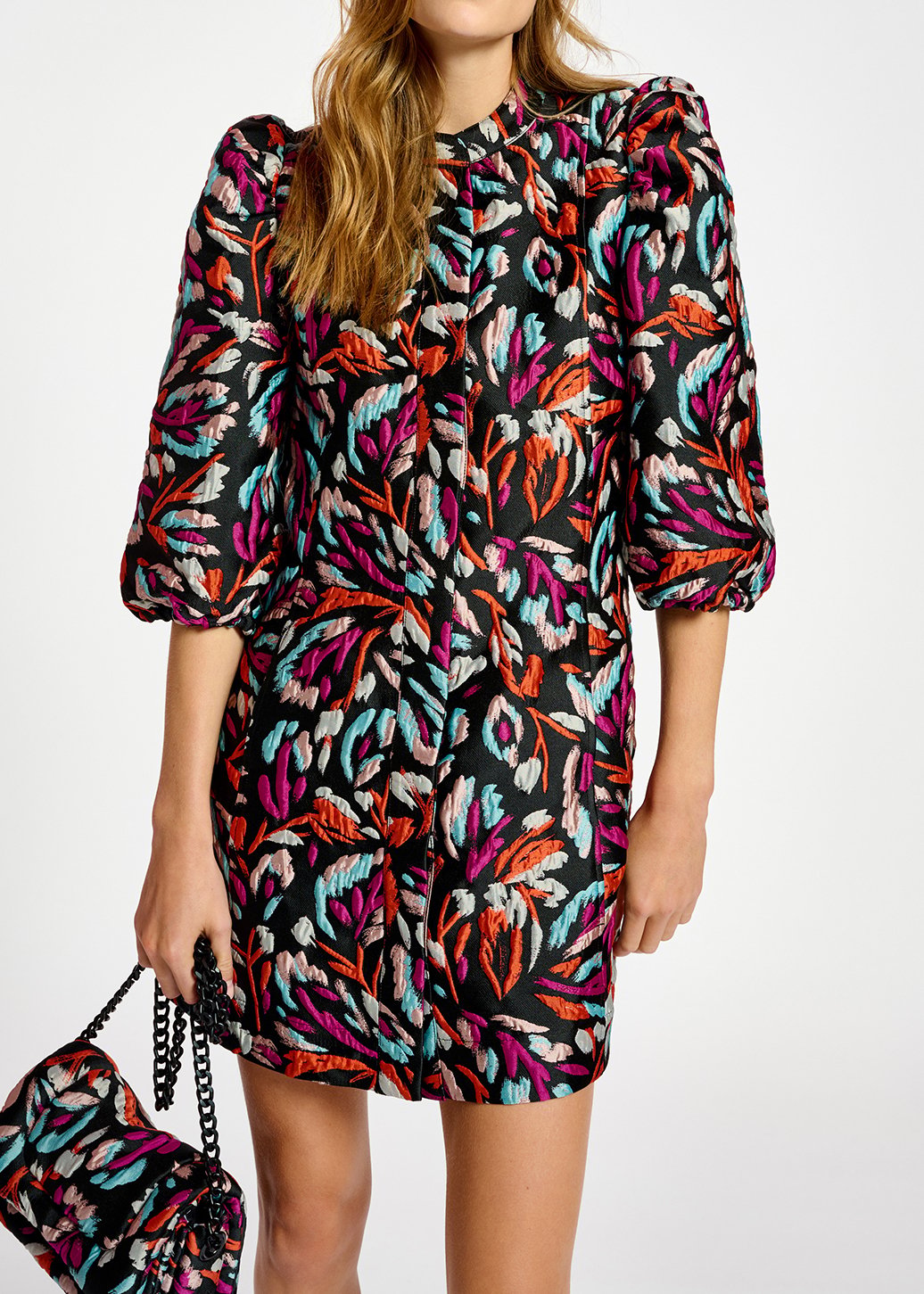Mini-jurk in zwart, oranje en paars jacquard RE—SSENTIEL tweedehands photo 7