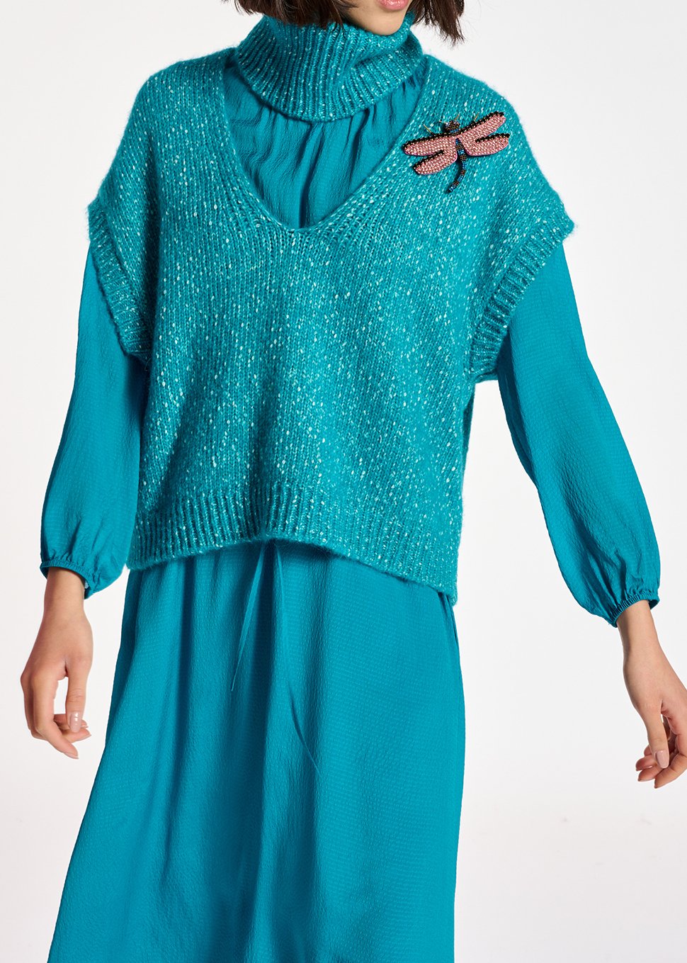 Blue mélange sleeveless sweater with separate collar RE—SSENTIEL second-hand photo 4