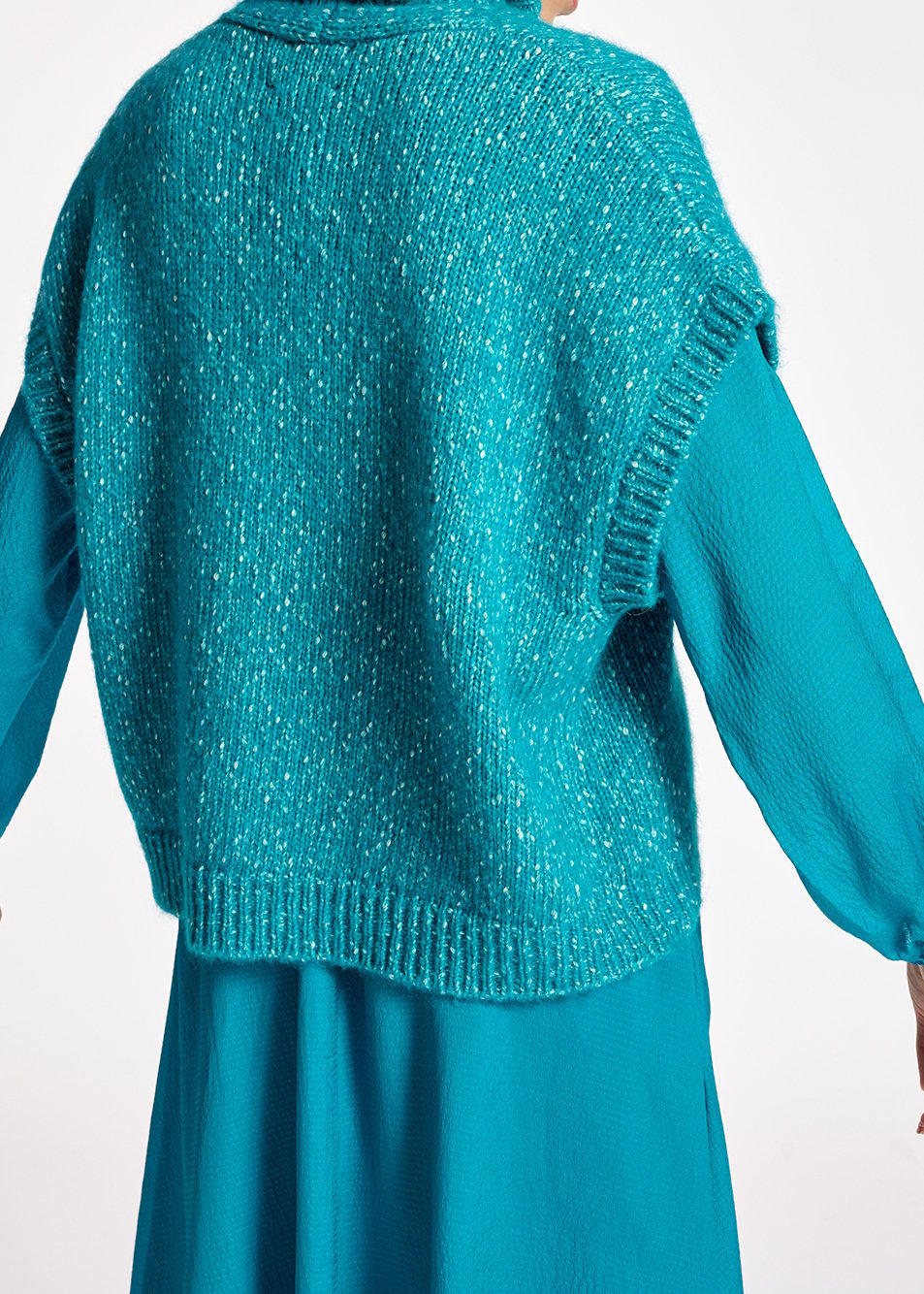 Blue mélange sleeveless sweater with separate collar RE—SSENTIEL second-hand photo 5