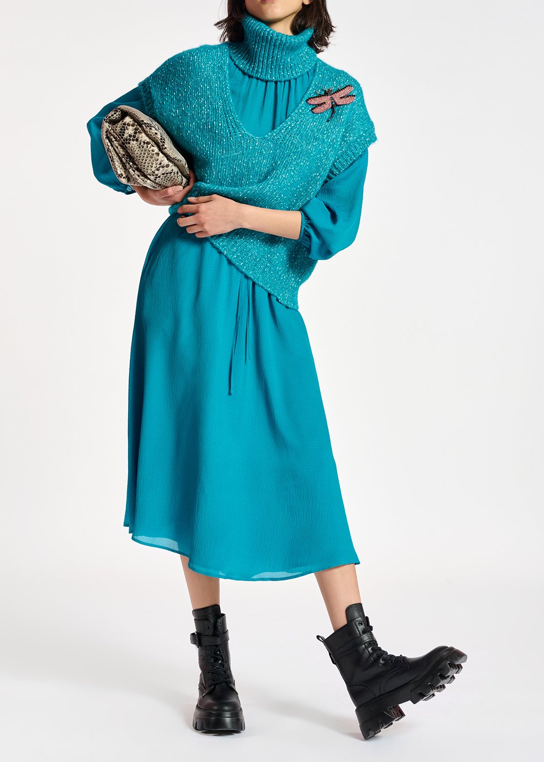 Blue mélange sleeveless sweater with separate collar RE—SSENTIEL second-hand photo 6