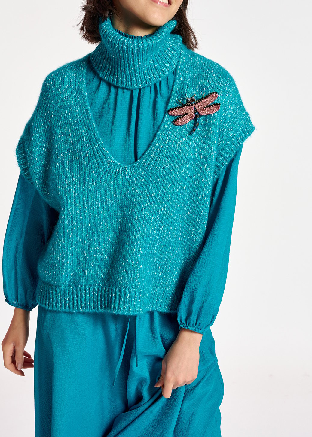 Blue mélange sleeveless sweater with separate collar RE—SSENTIEL second-hand photo 8