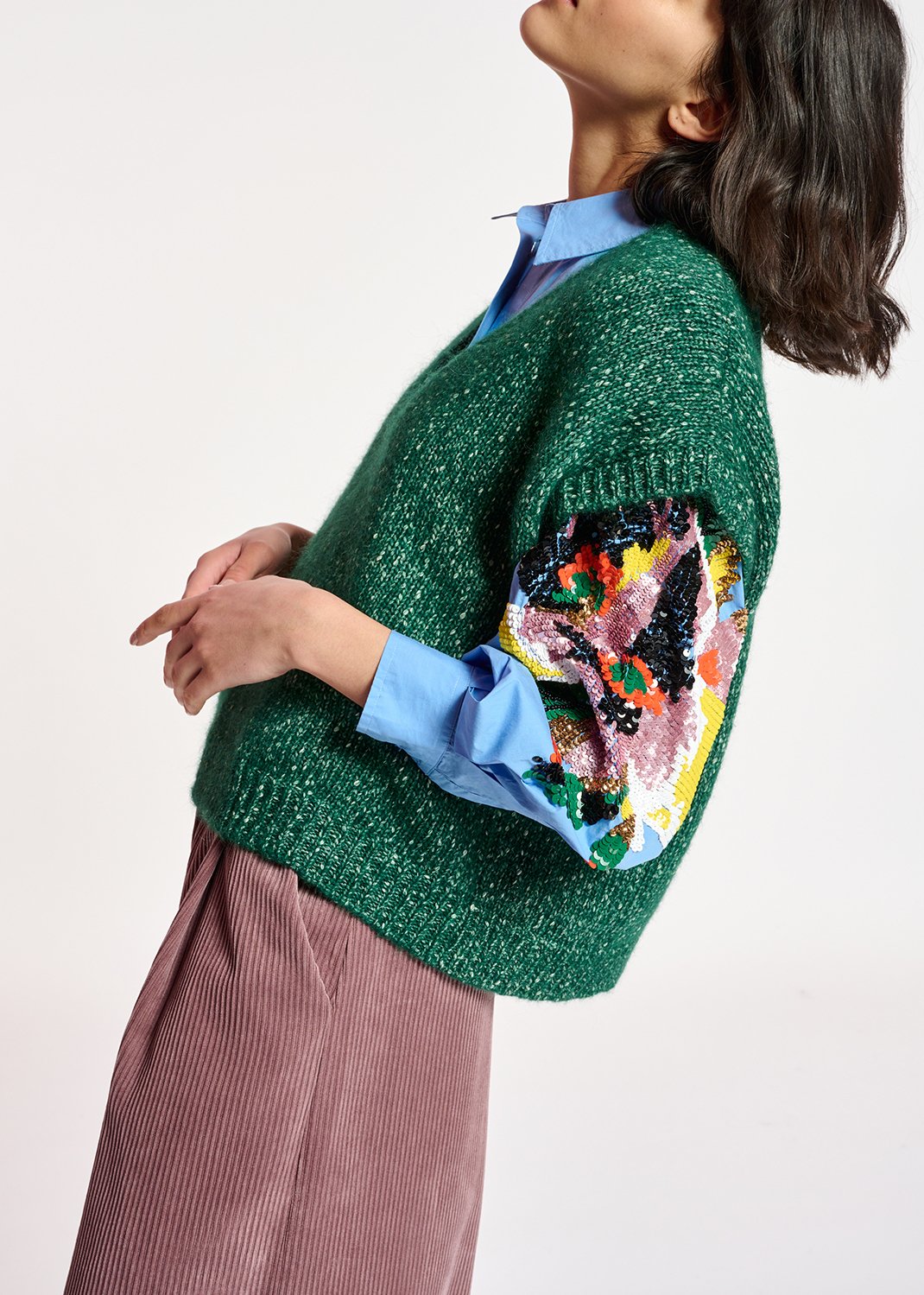 Pull sans manches vert mêlé avec col amovible RE—SSENTIEL seconde main photo 6