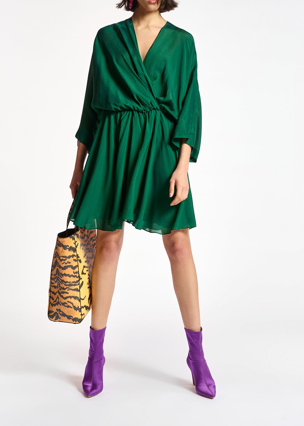 Dark green mini wrap dress RE—SSENTIEL second-hand photo 3