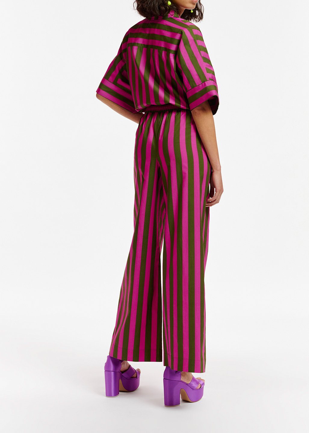 Pantalon large en coton à  rayures vertes et violettes RE—SSENTIEL seconde main photo 7