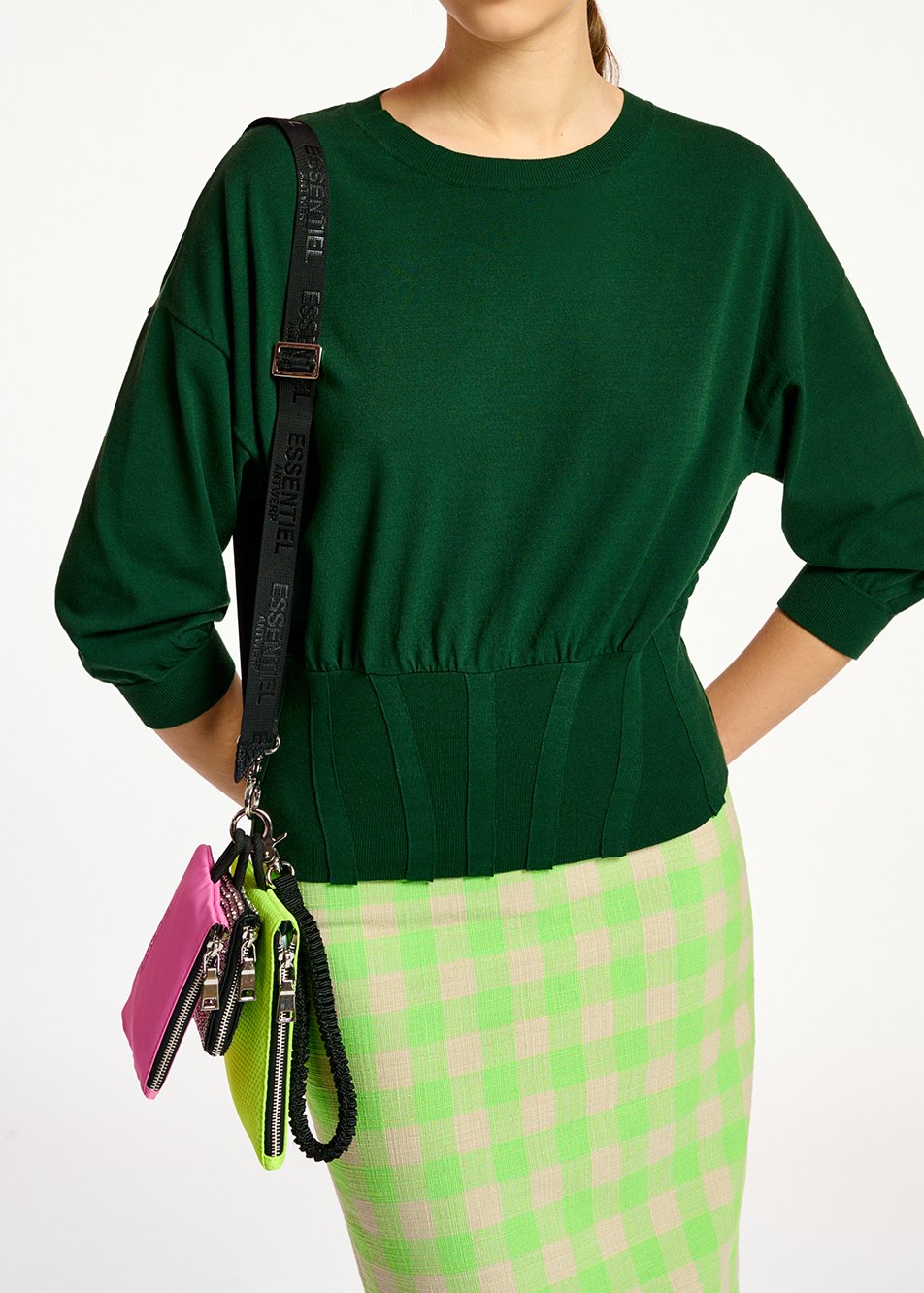 Dark green knitted sweater with fitted waist RE—SSENTIEL second-hand photo 3