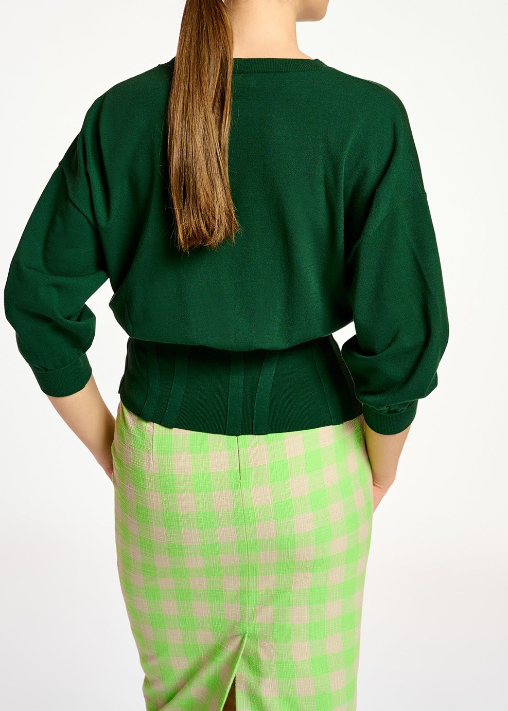 Dark green knitted sweater with fitted waist RE—SSENTIEL second-hand photo 4