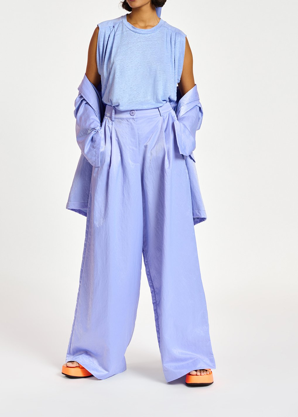 Pantalon large en satin bleu RE—SSENTIEL seconde main photo 8