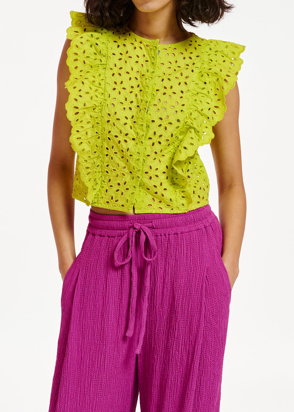 Lime green broderie anglaise cotton top RE—SSENTIEL second-hand photo 3