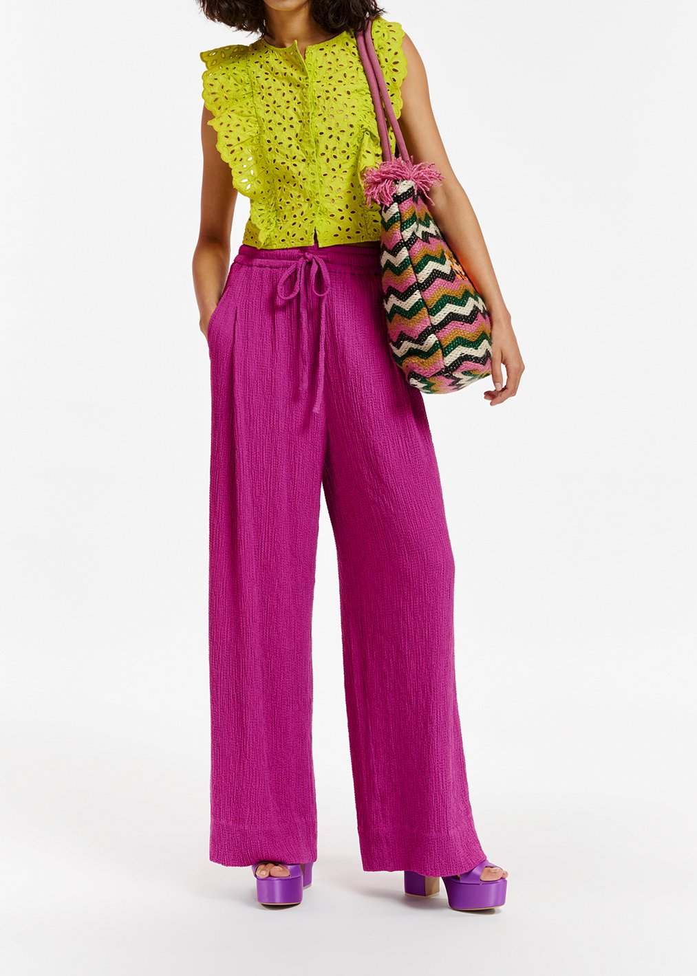 Lime green broderie anglaise cotton top RE—SSENTIEL second-hand photo 4