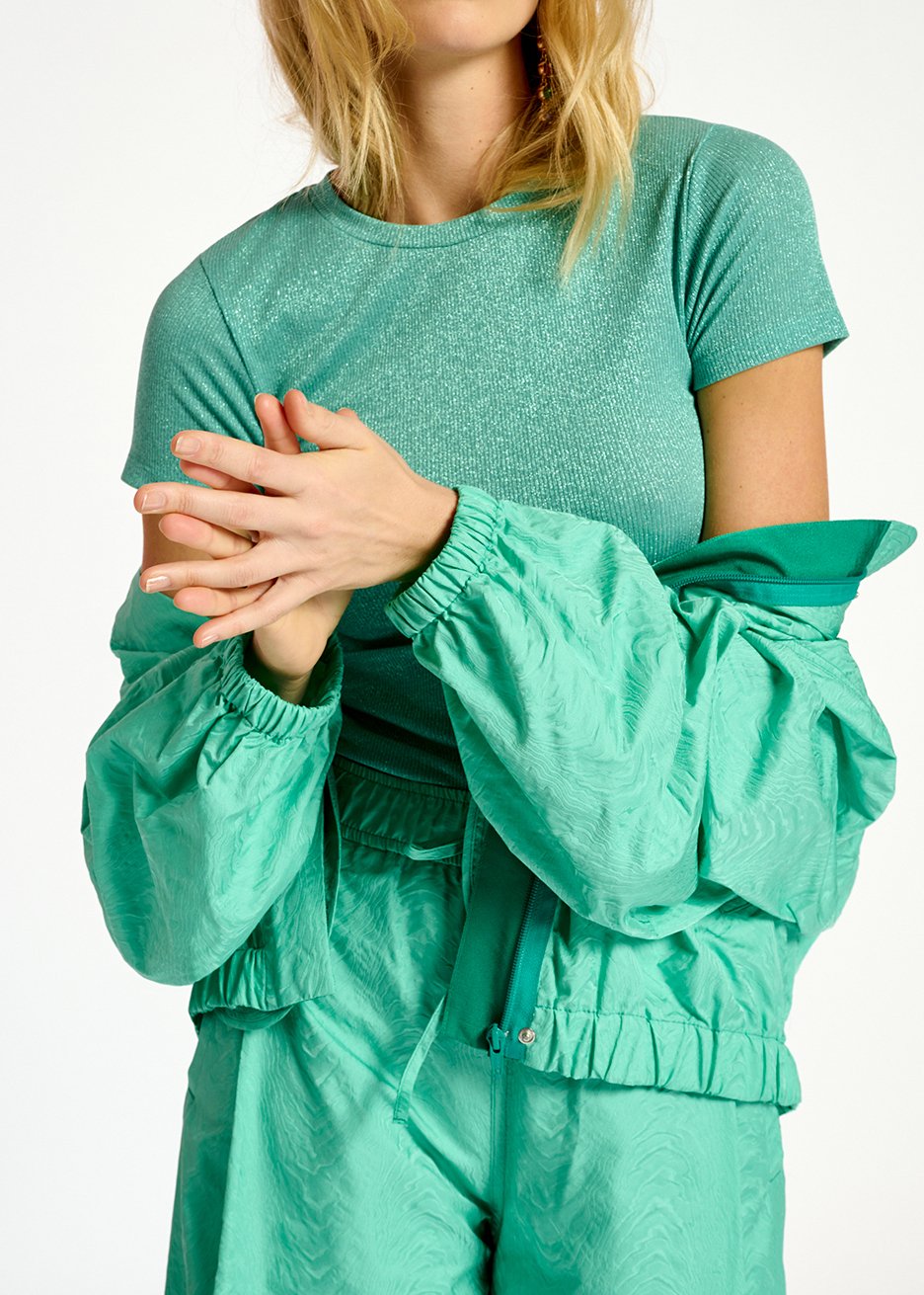 T-shirt turquoise en lurex RE—SSENTIEL seconde main photo 5